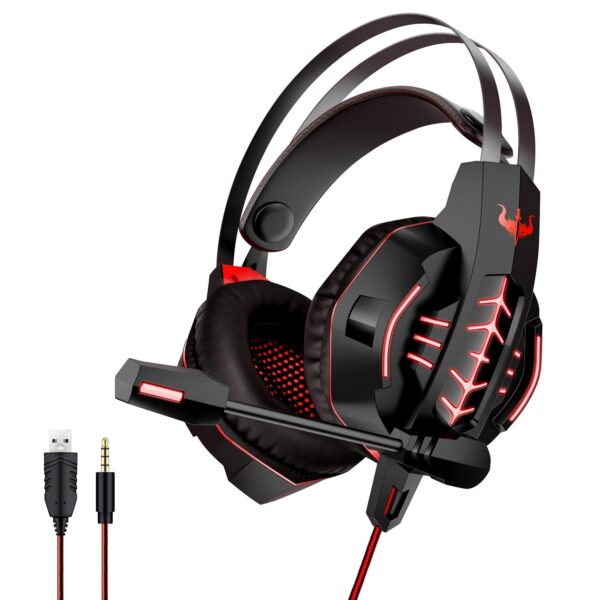Ovleng GT63 Headset And Microphone with Shocking Sound and immersive feeling for Gaming 40MM - Black Red